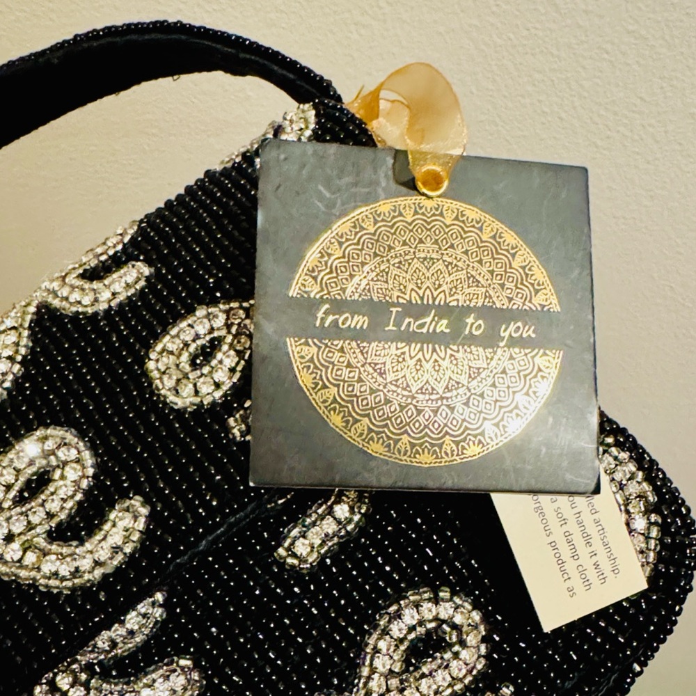 NWT From India To You Beaded Black & Silver Bow Shoulder Bag, Viral TikTok - Picture 5 of 8